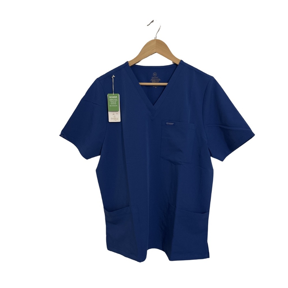 Blue V-Neck Medical Scrub Top